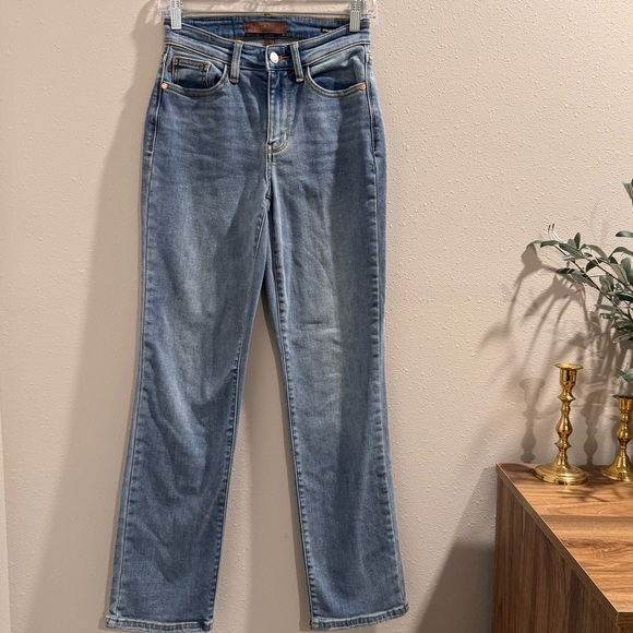 Judy Blue Size 0 Thermal High Rise Contrast Straight Denim Jeans Comfort Stretch - Picture 1 of 6